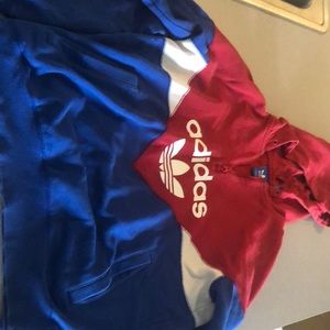 Adidas hoodie-red, white and blue. Size S
